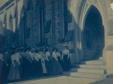 Group of young women at entrance of church, (1899?). Creator: Frances Benjamin Johnston.