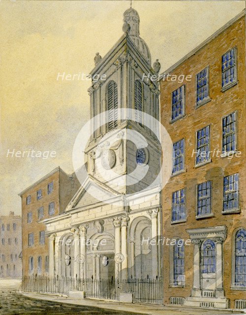 North-east view of the Church of St Peter-le-Poer and Old Broad Street, City of London, 1815. Artist: William Pearson