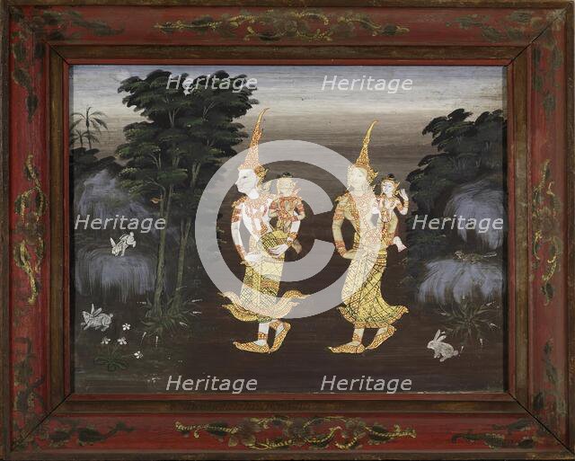 Vessantara Jataka, Chapter 4: Vessantara, Maddi, Jali, and Kanha Enter the Forest, late 19th century Creator: Unknown.