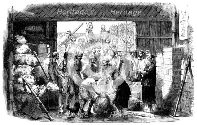 The 70th Bengal Native Infantry drawing rations at the Commissariat Stores, Canton, 1858. Creator: Unknown.