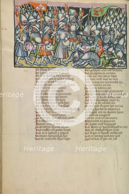 Gideon Attacking the Midianites at Night; Weltchronik, about 1400-1410. Creator: Unknown.