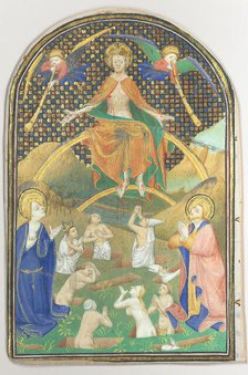 Manuscript Leaf with the Last Judgment, from a Book of Hours, French, ca. 1400. Creator: Unknown.