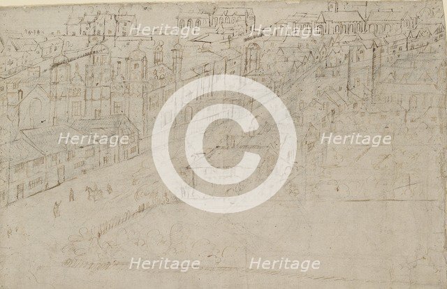 Panorama of London as seen from Southwark: Borough High Street with St Mary Overy, 1554. Artist: Anthonis van den Wyngaerde.
