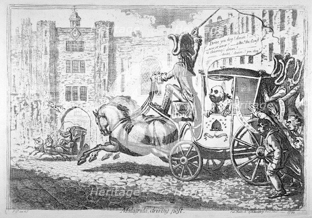 'Malagrida driving post', 1792.        Artist: James Gillray