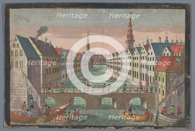 View of the Nikolaifleet opposite St. Nicholas church in Hamburg, 1742-1801. Creator: Anon.