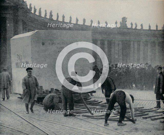 'Transporting a Modern Triumph of Carrara Quarrying Through Rome', c1935. Artist: GPA.