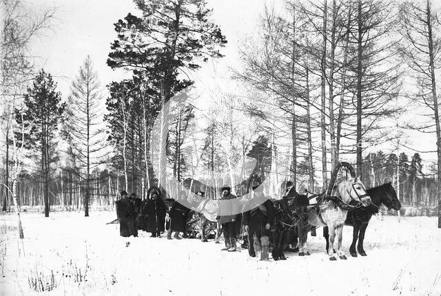 The convoy is in the woods, 1890. Creator: Unknown.