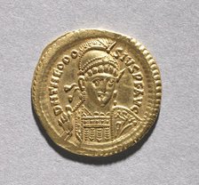 Solidus of Theodosius II and Valentinian III (obverse), 408-425. Creator: Unknown.