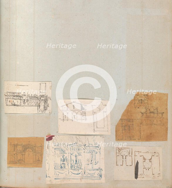 Page from a Scrapbook containing Drawings and Several Prints of Architecture, Int..., ca. 1800-1850. Creators: Workshop of Charles Percier, Workshop of Pierre François Léonard Fontaine.
