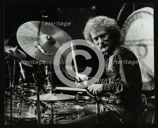 Drummer Ginger Baker performing at the Forum Theatre, Hatfield, Hertfordshire, 1980. Artist: Denis Williams