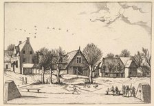 Country Village, archers in the foreground from Multifariarum casularum ruriumque linea..., 1559-61. Creator: Johannes van Doetecum I.