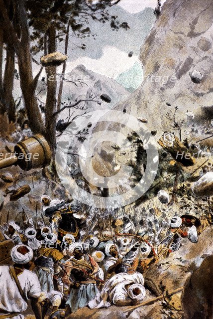 Battle of Covadonga, victory of the Asturian led by Don Pelayo on the Muslim army from Alqama in …