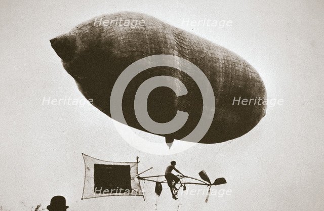 Sky cycle below a balloon, early 1900s. Artist: Unknown