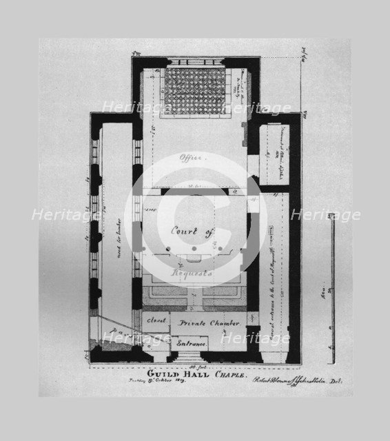 Ground Plan of the Guildhall Chapel 1815, (1866). Artist: Unknown.