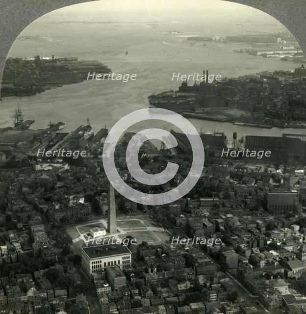 'Bunker Hill Monument and Boston Harbor from the Air, Boston, Mass.', c1930s. Creator: Unknown.
