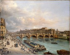 The Cite and the Pont-Neuf, seen from Quai du Louvre, 1832. Creator: Giuseppe Canella.