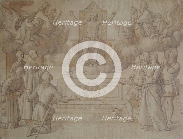 The Vision of Sir Galahad and his Company - Sketch for "Religion" in the House of Lords, c1850. Creator: William Dyce.