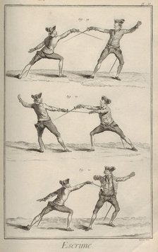 Fencing. From Encyclopédie by Denis Diderot and Jean Le Rond d'Alembert, 1751-1765. Creator: Defehrt, A.-J. (1723-1774).