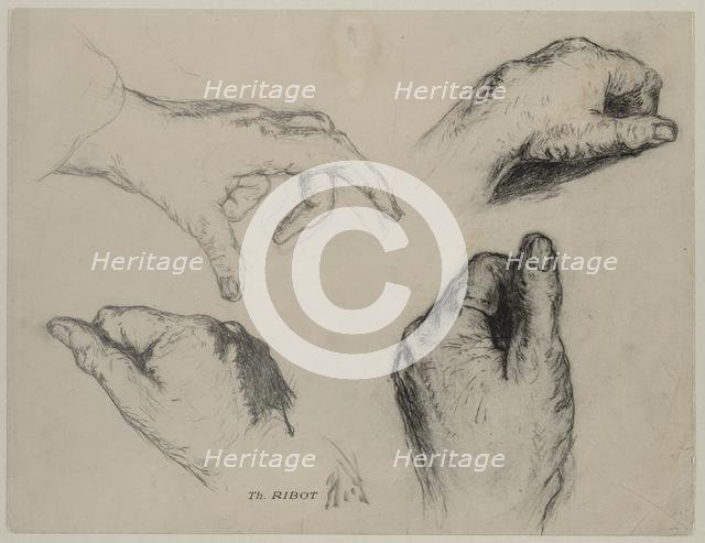 Study of Hands (recto), 1800s. Creator: Théodule Ribot (French, 1823-1891).