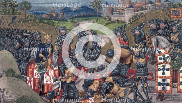 The King of Portugal fighting at the Battle of Aljubarrota, 1385, (15th century).  Creator: Unknown.