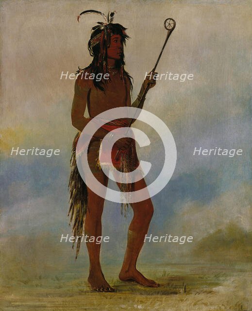 Ah-nó-je-nahge, He Who Stands on Both Sides, a Distinguished Ball Player, 1835. Creator: George Catlin.