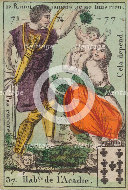 Hab.t de l'Acadie from Playing Cards (for Quartets) 'Costumes des Peuples..., 1700-1799. Creator: Anon.