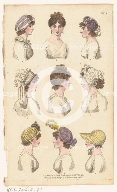 Magazine of Female Fashions of London and Paris. No. 19: London head dresses, Sept. 1799, 1799. Creator: Unknown.