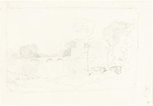 Landscape Sketch with Bridge and Castle. Creator: John Sell Cotman.