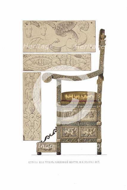 The ivory throne of Tsar Ivan III. From the Antiquities of the Russian State, 1849-1853. Creator: Solntsev, Fyodor Grigoryevich (1801-1892).