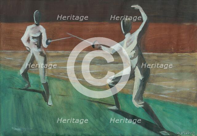 Fencers, 1940-1945. Creator: Bedrich Hoffstädter.