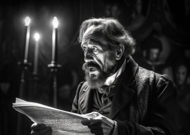 Thumbnail image of AI IMAGE - Portrait of Charles Dickens performing a public reading, c1860s, (2023).  Creator: Heritage Images.