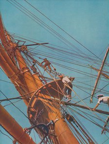 'Going aloft on board the Archibald Russell,  square-riggers under Finnish flag', 1937. Artist: Unknown.