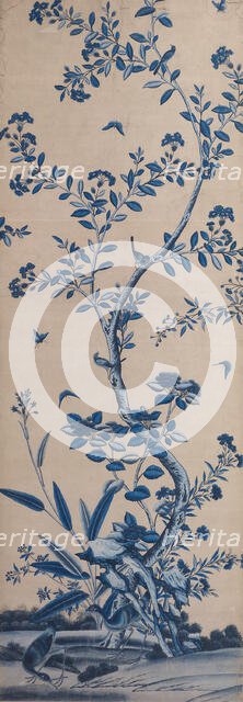 Wallpaper Panel with Birds and Flowering Trees, China, Late 18th/early 19th century. Creator: Unknown.