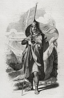 Pelagius of Asturias, Visigoth nobleman, 1852.  Creator: Unknown.