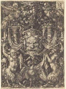 Ornament with Mask, Eagle between Satyrs Below, 1549. Creator: Heinrich Aldegrever.