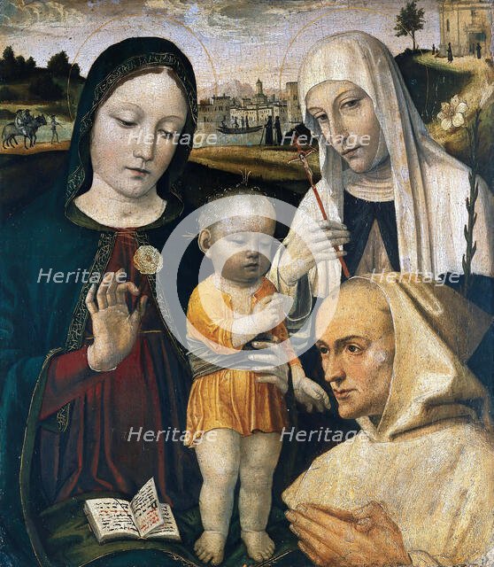 Madonna and Child, Saint Catherine of Siena and a Carthusian Monk, c. 1490. Creator: Bergognone, Ambrogio (1453-1523).