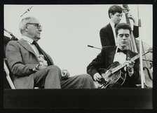 Benny Goodman watching Phil Flanigan and Chris Flory, Knebworth, Hertfordshire, 1982. Artist: Denis Williams
