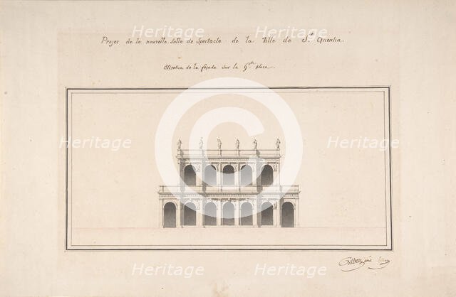 Project for the New Theater at St. Quentin (Aisne) - Elevation, ca. 1841. Creators: Emile-Jacques Gilbert, Louis Baptiste Gilbert.