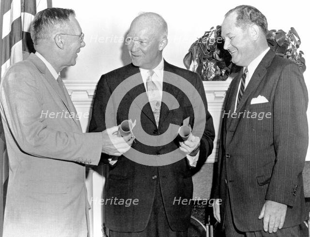 President Eisenhower with Hugh Dryden and T. Keith Glennan, August 19, USA, 1958. Creator: NASA.