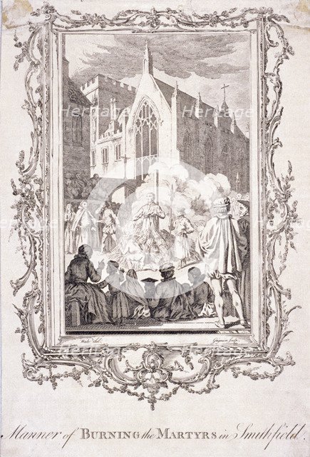 Scene of protestants being burnt at Smithfield, 16th century, (c1760).  Artist: Charles Grignion