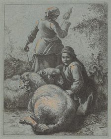 Woman Spinner and a Shepherd with Flock, 1758/1759. Creator: Francesco Londonio.