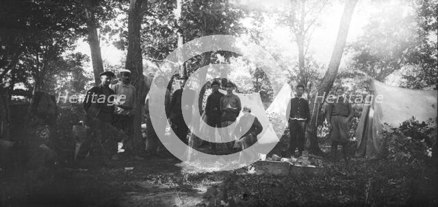 Mikhail Alekseevich Pavlov with Members of an Expedition at Base Camp, 1920-1929. Creator: Unknown.