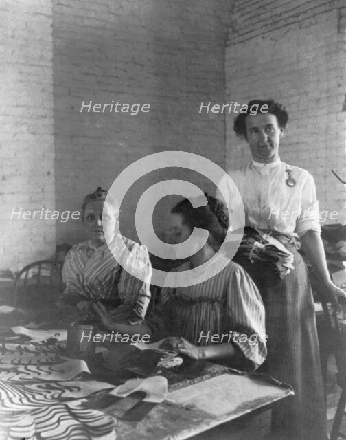 Three women working in shoe factory - Lynn, Massachusetts, n.d.. Creator: Unknown.