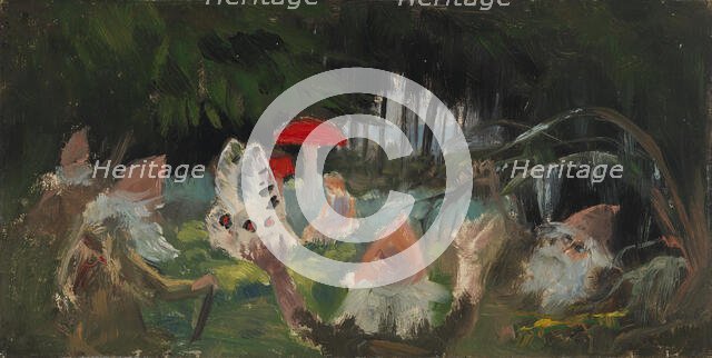 The Princess and a Butterfly Underneath a Fly Agaric, sketch for the painitng Farity..., c1895-1896. Creator: Torsten Wasastjerna.