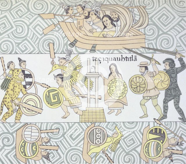 The Spanish, with their allies, fighting the Aztecs 1892.  Creator: Unknown.