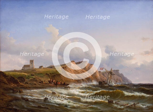 Shipwreck after a Storm off the West Coast of Jutland near Ferring Church, 1848. Creator: Carl Frederik Sorensen.