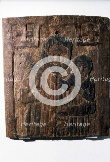 Coptic Wood Panel, Joseph carrying the Infant Jesus, 6th-7th century. Artist: Unknown.