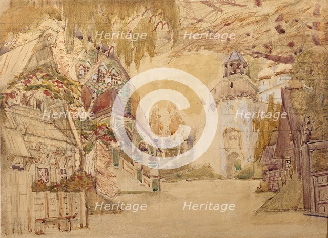 Stage design for the opera The Tsar's bride by N. Rimsky-Korsakov, 1899. Artist: Vrubel, Mikhail Alexandrovich (1856-1910)