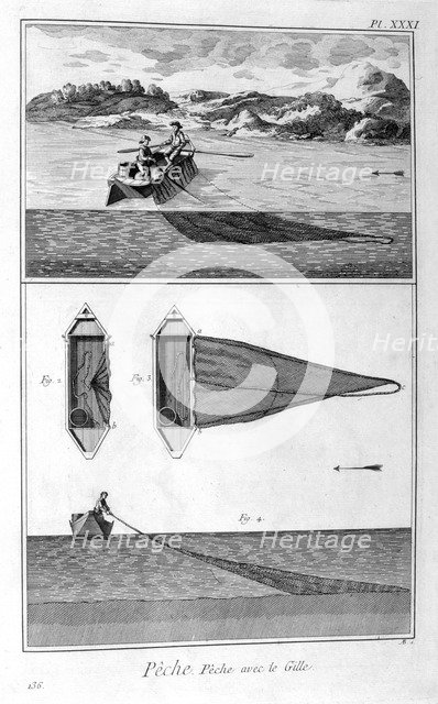 Fishing, gillnetting, 1751-1777. Artist: Unknown