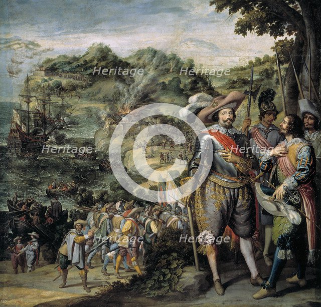 The capture of Saint Kitts by Don Faderique de Toledo, 1634. Artist: Castello, Félix (1595-1651)
